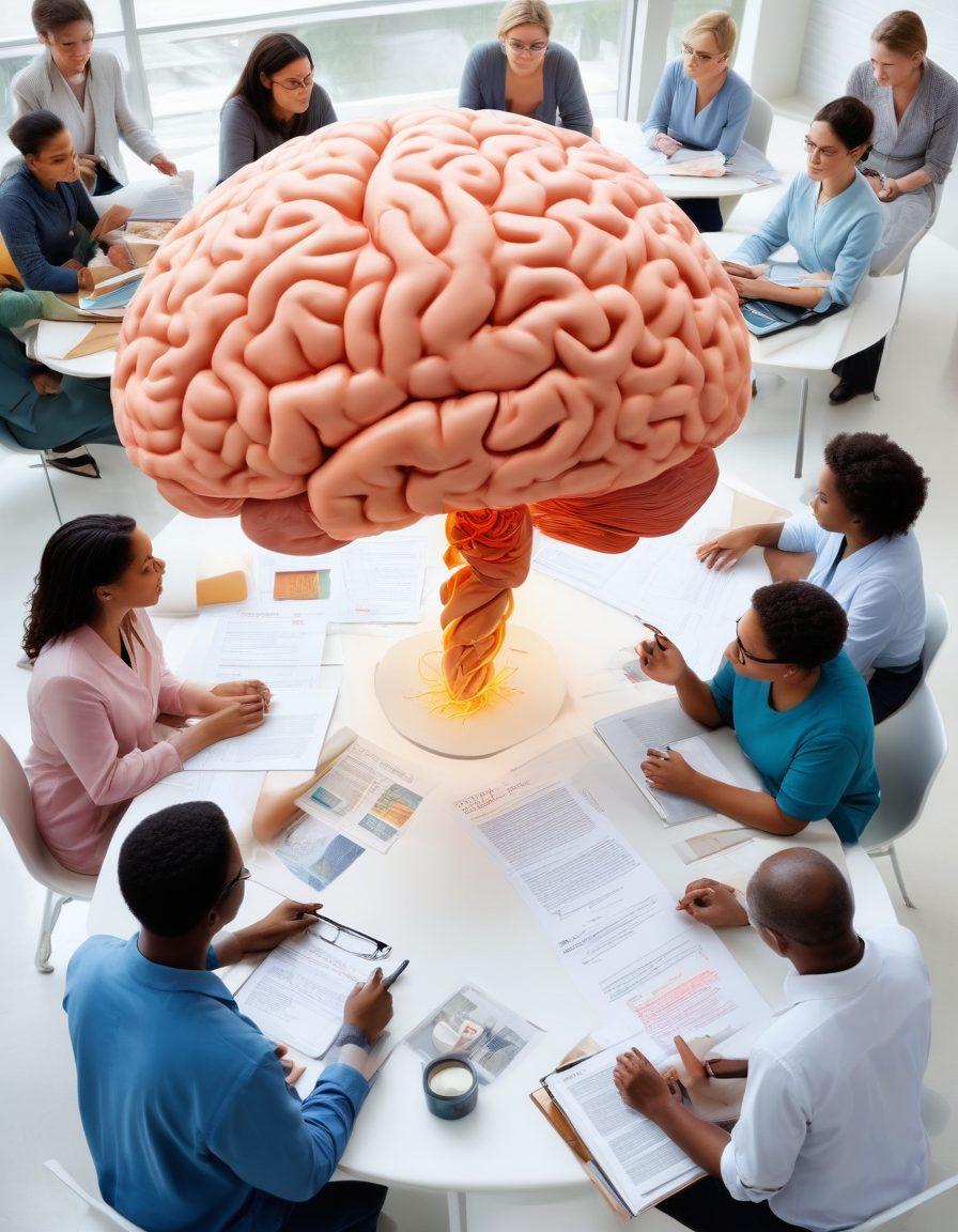 A dynamic scene depicting a diverse group of people engaged in passionate discussions about oncology, surrounded by books, charts, and educational materials. Include elements like a bright classroom setting or a community center, with a prominent visual of a brain or DNA helix representing knowledge and advocacy. Emphasize a sense of unity and empowerment through knowledge, with warm and inviting colors. super-realistic. vibrant colors. white background.